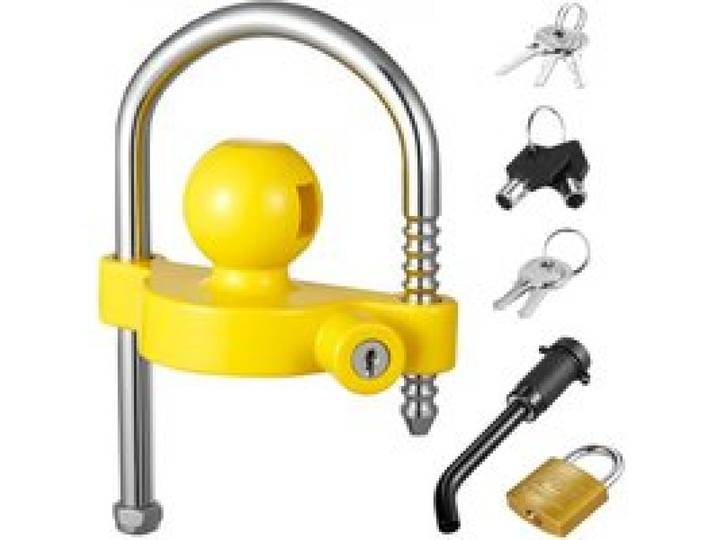 VEVOR Anhängerschloss-Set, passend für 1-7/8 Zoll, 2 Zoll, 2-5/16 Zoll Kupplungen, Anhängerkugelsperrkupplung mit Schlüsseln, höhenverstellbares Design für RV, Boote, Anhänger, Gelb