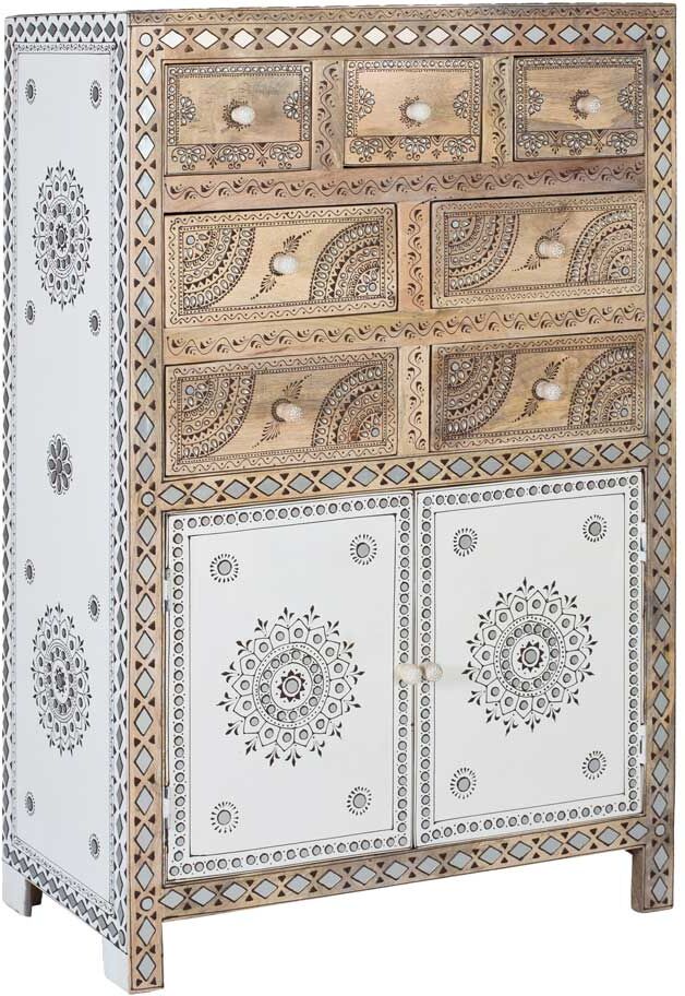 Pharao24.de Kommode Wohnzimmerkommode mit Mandala Motiv und Holzgriffen