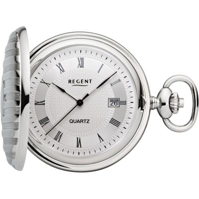 Taschenuhr REGENT "P733-19497740", silber (edelstahlfarben), Taschenuhren, Damen, Taschenuhr, Quarzuhr, Herrenuhr, Datum, Acrylglas, Geschenkidee