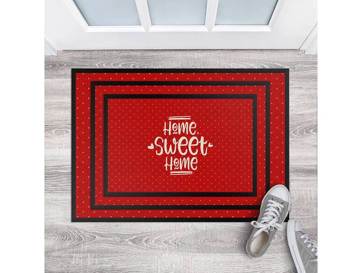 Fußmatte Home Sweet Home Polkadots 60 x 40cm Rot/Rot