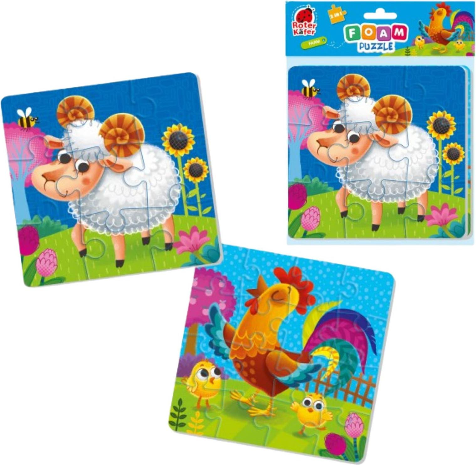 Roter Kafer 2-in-1 schuimrubberpuzzel met boerderijdieren, Rood