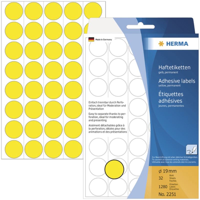 Herma 2251 gelb rund Vielzwecketiketten 1.9x1.9 cm (32 Blatt (1280 Etiketten))