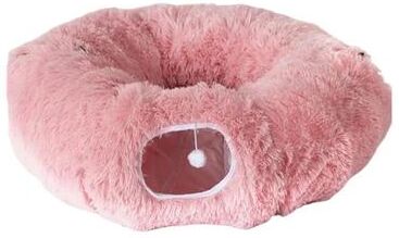 Inspired Finds CozyTunnel Plush Donut Cat Tunnel Bed With Peekaboo Play Cave & Hanging Balls blush Comfort Burrow