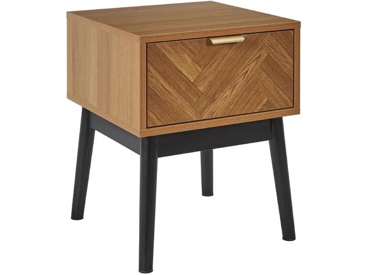 Home Deco Factory Nachtkastje - bruin - hout - 40 x 50 x 40 cm - vissengraat look