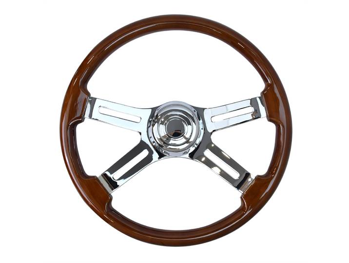 Volant de camion en bois massif laqué de 18 pouces, 4 branches en aluminium chromé, style vintage