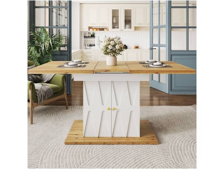 Table À Manger Extensible Blanche Table Cuisine FloraGrace Pour Cuisine Salon Avec Rangement 110x70x76 5cm