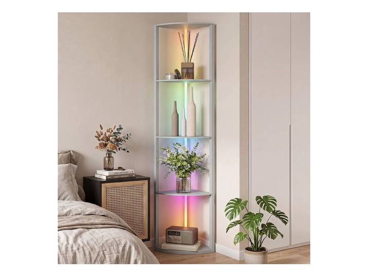 OKWISH Standregal LED Stehlampe dimmbar, 5 Stufen, RGB Farbwechsel, mit Ablage, Packung 1-tlg., Integrierte Fernbedienung – Lichtfarbe & Helligkeit individuell