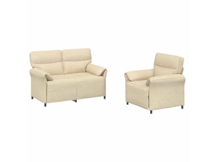 PUGYNBK 2-teiliges Sofa-Set, cremefarbener Stoff mit Metallrahmen Robustes Polyester, bequemer Schaumstoff, geschwungene Armlehnen, einfache Montage, modernes Design
