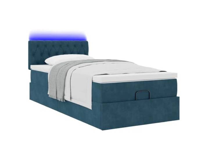 KTHLBRH Boxspringbett 90 x 190 cm Samt blau mit Matratze Hydraulisches Heben, Taschenfedern, LED-Lichter, Matratzenauflage inklusive