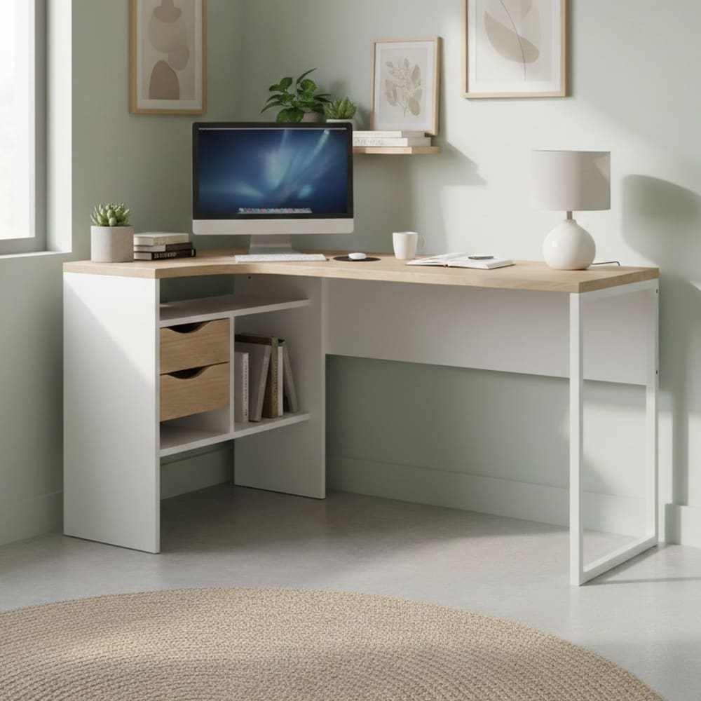 Dmora Bureau en bois blanc 145x81x77h cm Blanc 145x77x81cm
