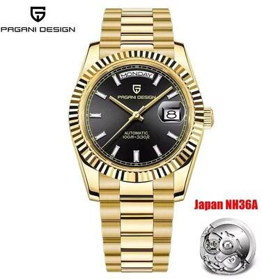 Uplift Essentials Automatic Day Date Mechanical Watch Luxury NH36A Movement Sapphire Timepiece gold Black