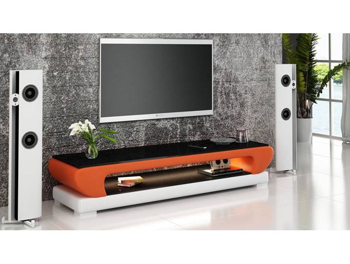 Xlmoebel TV-Board RTV TS1002 TV-Sideboard aus Leder und Glas mit Stauraum (TV-Board), Hergestellt in Europa