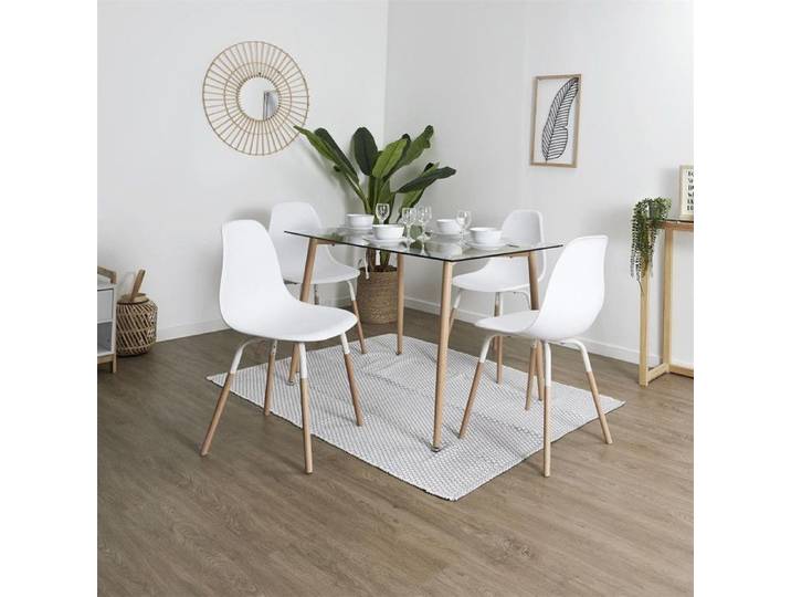 VERANA - Ensemble Table en Verre + 4 Chaises PP Blanc