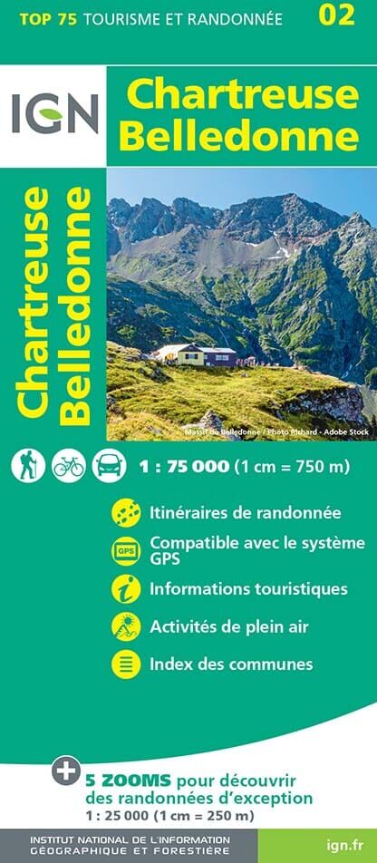 Carte TOP 75 n° 2 - Massif de la Chartreuse et du Belledonne   IGN