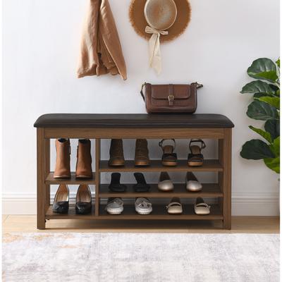 Aura Height-Adjustable Rubberwood Shoe Bench with Storage & Seat