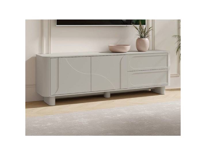 Meuble TV avec 2 portes et 2 tiroirs - Beige - DIGARA