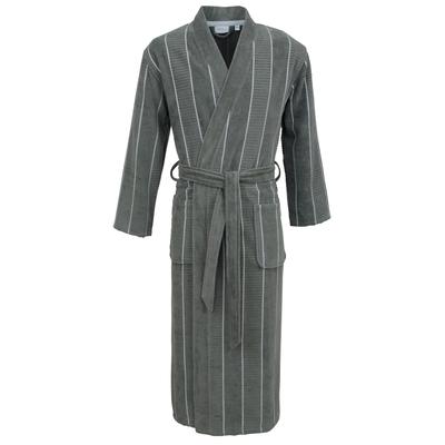 Herrenbademantel CARL ROSS "Velours" Gr. 56, dunkelgrau, ice blau, L:130cm, Velours, Hausmäntel, Kimono