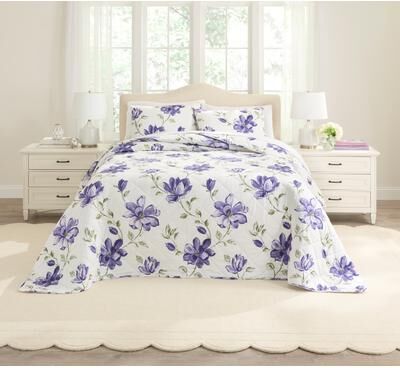 Natalie Bedspread Set by BrylaneHome in Blue Floral (Size KING)