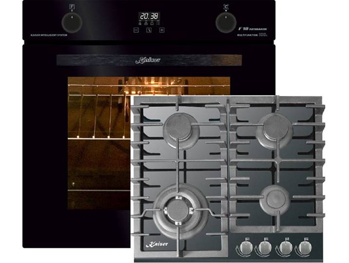 Kaiser Küchengeräte Backofen-Set herd Set Autark Elektro Backofen, Autark, 79L, 10Funktionen+ Gaskochfeld 60cm EH 6367+KCG 6383., mit 1-fach-Teleskopauszug, Katalytische Selbstreinigung
