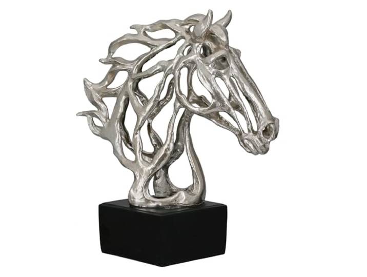 Casablanca Skulptur Cheval aus Kunstharz - silberfarben - metallische Optik - Pferdeform - Höhe 40cm x Breite 31cm - Pferdekopf