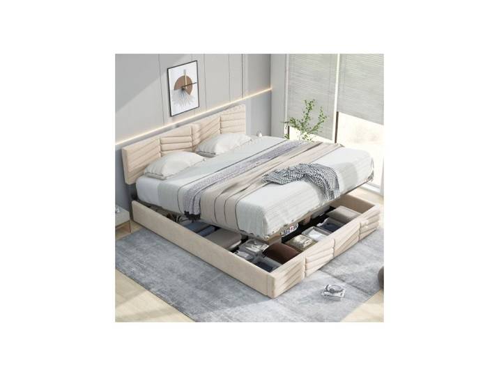 Lit capitonné - MUVOE - 140x200 cm - Tête de lit réglable - Velours beige - 2 places