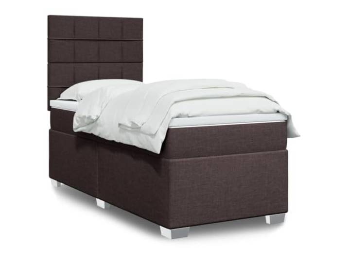 KFPOERTFGD Boxspringbett mit Taschenfederkernmatratze, Dunkelbraun 100x200 Inklusive LED-Beleuchtung, Höhenverstellbares Kopfteil, Waschbarer Bezug