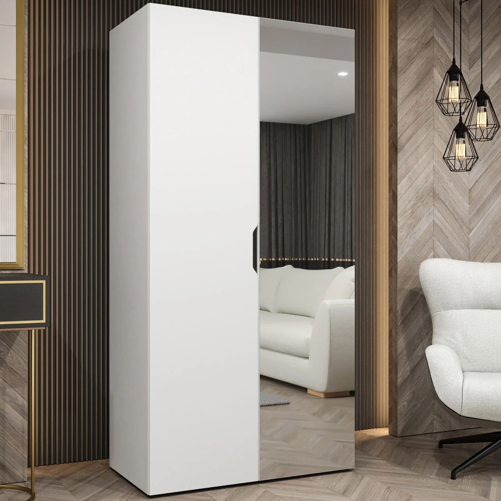 garneroarredamenti Armadio 100x202 cm 2 ante con specchio bianco opaco Valencia