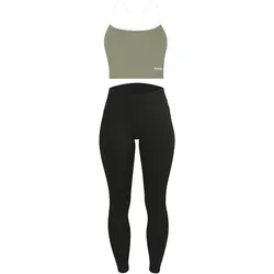 Circle Five, Damen, Tights, High Waist Sport Set (Leggings mit Taschen & Sporttop mit integriertem BH), Grün, Schwarz