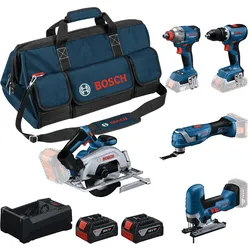 Bosch Professional, Elektrowerkzeug Set, Combo Kit 18V-Set: GSR 18V-65+GDX 18V-285+GKS 18V-57-2+GOP 18V-34+GST 18V-125 S