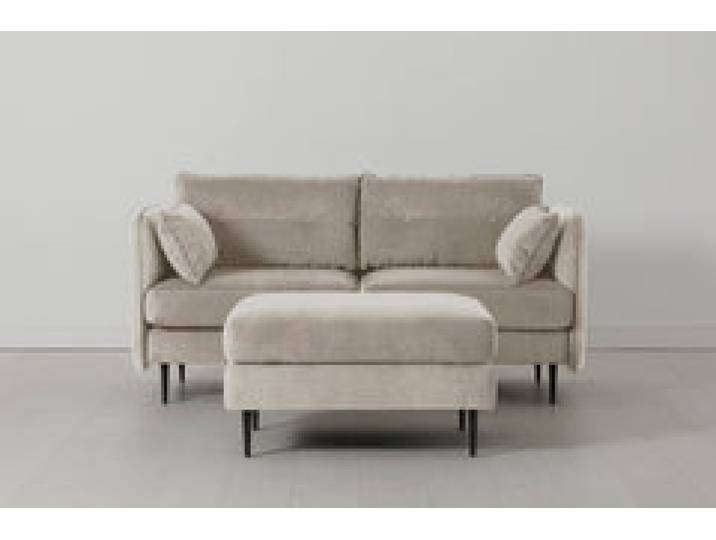 Model 19 Zweisitzer-Sofa mit Polsterhocker, Kreideweiß