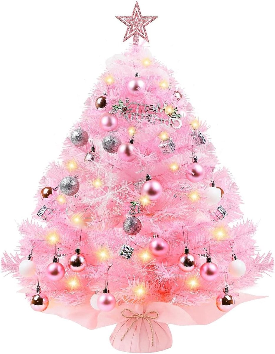 Mini Kerstboom met verlichting - Roze - 60 cm