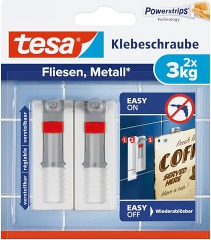 tesa Powerstrips Klebeschraube für Fliesen/Metall, weiß