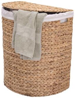 Seville Classics Natural Water Hyacinth Handwoven Lidded Half Moon Laundry Hamper