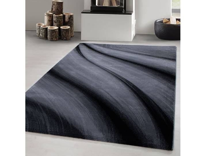 Carpetsale24 Tapis de Salon Design Vagues Abstraites Noir 140x200 cm Moderne Tapis Moelleux