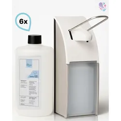 SET: Armhebelspender, EURO Spender, EDELSTAHL + 6x 0,5-Liter Haut- und Händedesinfektion - PRODUKTSET
