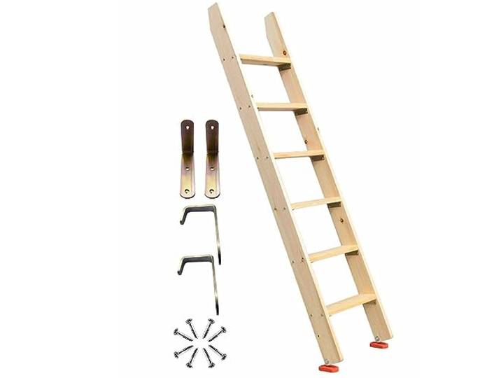 GAOzhenq Etagenbettleiter mit 3,9 Breiten Stufen und Hakenhalterungen und Gummifußpolstern, leichte Ersatzleiter, Holz-Hochbettleiter für Wohnheim, Wohnmobil, Wohnmobil, Kinderzimmer (Größe: 115 cm/