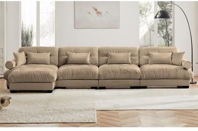 Abrihome L-shaped Convertible Velvet Sectional Cloud Sofa with Ottoman & Pillows