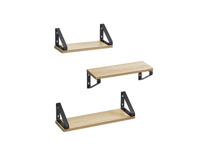 Hansiro Wandregal Monrovia 3Er-Set, Schwarz, Holzwerkstoff, 35x11x12 cm, Wohnzimmer, Regal, Wandregal