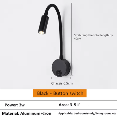 Inspire Curations 3W Flexible Gooseneck LED Reading Wall Lamp black 3w 3000k
