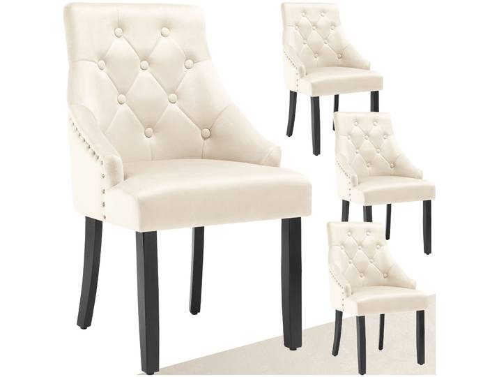 Esszimmerstuhl Everdeen Samtoptik, gesteppt - creme/schwarz, 4er Set