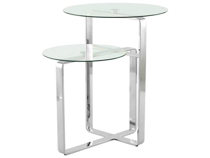 Kayoom Beistelltisch, Klar, Silberfarben, Glas, rund, Gittergestell, 46x60x46 cm, Wohnzimmer, Wohnzimmertische, Beistelltisch, Beistelltische rund