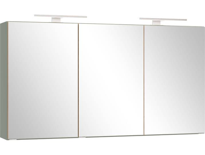 Spiegelschrank WELLTIME TRIENT, 3D-Spiegelschrank 120 cm, gedämpfte Scharniere , weiß (schilfgrün, wildeiche), B:120cm H:64cm T:20cm, MDF, Schränke, Spiegelschrank, Schilfgrün/Wildeiche, gedämpfte Scharniere