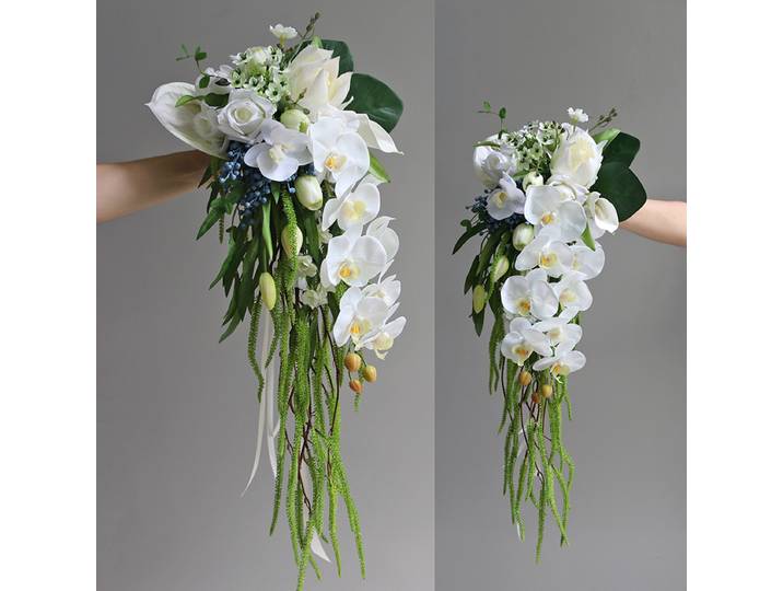 Bouquet, fleur de simulation de photographie de mariage, fausse fleur verte et blanche, décoration de comptoir de maison