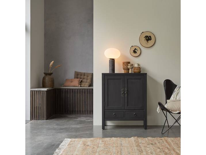 Anrichte aus massivem Kiefernholz 80 cm Thaki Black - Schwarz - Pine
