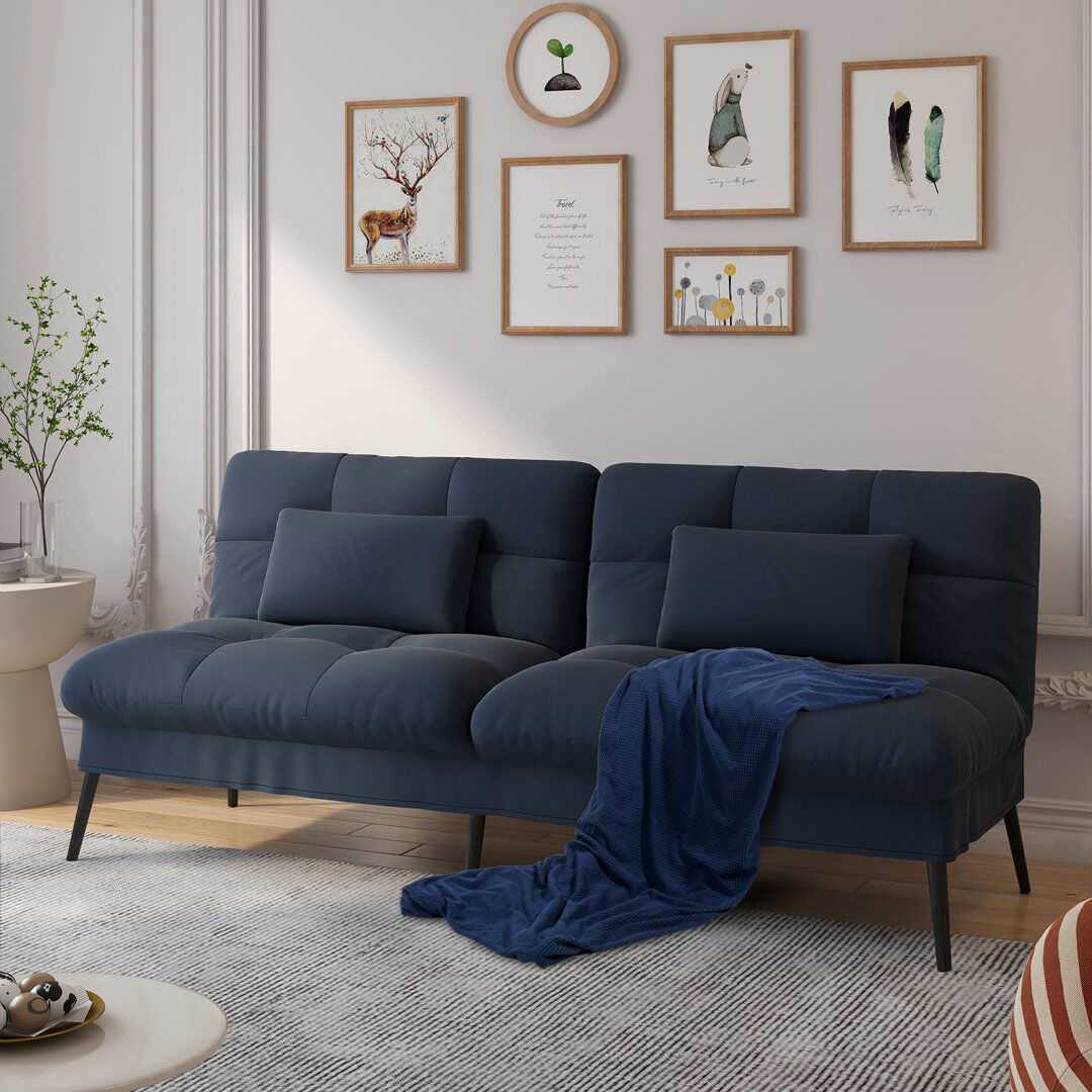 Corrigan Studio Richas Convertible Futon Sofa Bed, 68″Fabric Futon Couch with Adjustable Backrest, Loveseat Futon Sleeper Recliner for Living Room Furniture Beige 72cm H X 174cm W X 81cm D