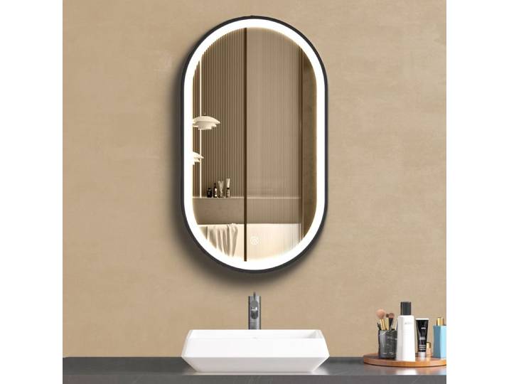 LOMAZOO Miroir salle de bain ovale noir 40 x 70 cm - LED lumineux - anti-buée - Dortmund