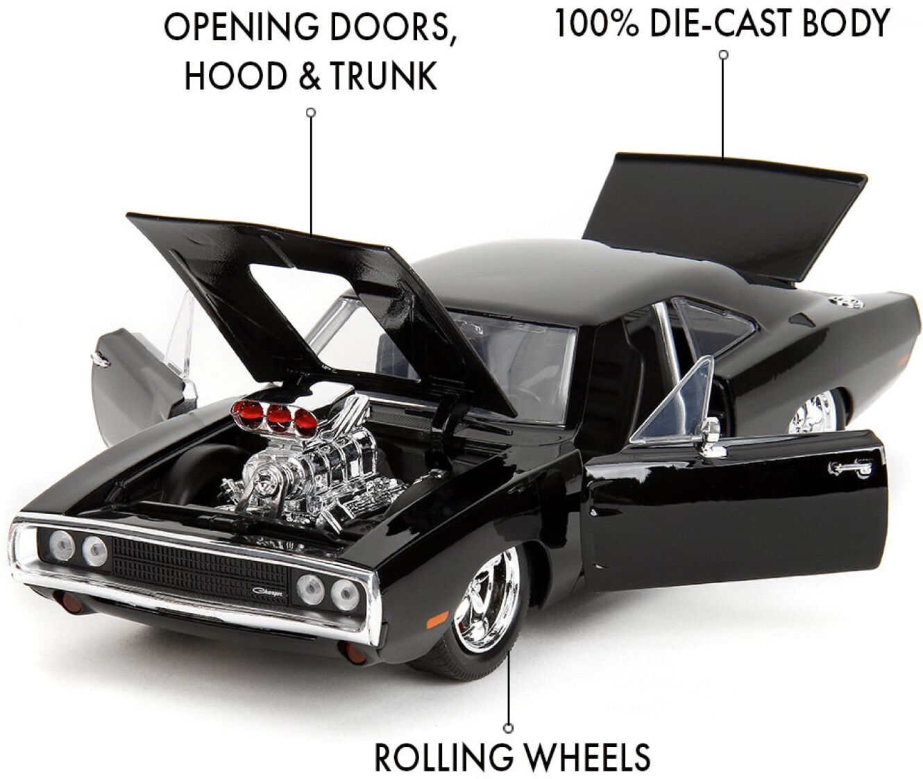 Spielzeug-Auto JADA "1970 Dodge Charger", schwarz, Spielzeugfahrzeuge, Kinder, Kunststoff, Metall, Spielzeug-Auto
