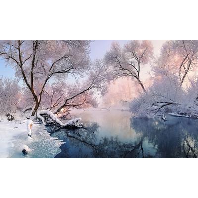 Fototapete PAPERMOON "Fluss in Schneelandschaft", bunt, B:4,5m L:2,8m, Vlies, Tapeten