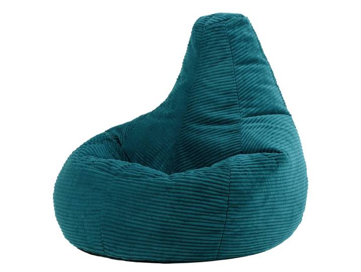 Pouf poire à dossier haut velours côtelé bleu canard