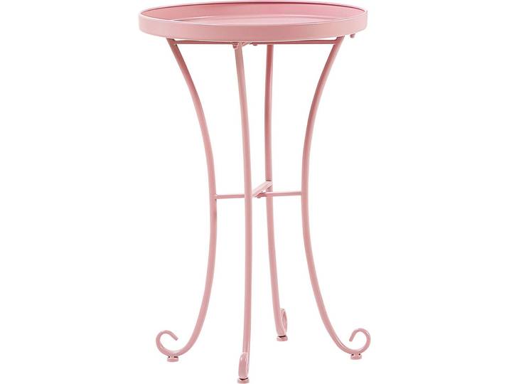 BELIANI Balkontisch Rosa Eisen Rund ⌀ 40 cm Französisch Romantisch Verschnörkelt Vintage Stil Garten Outdoor Terrasse Ausstattung Möbel